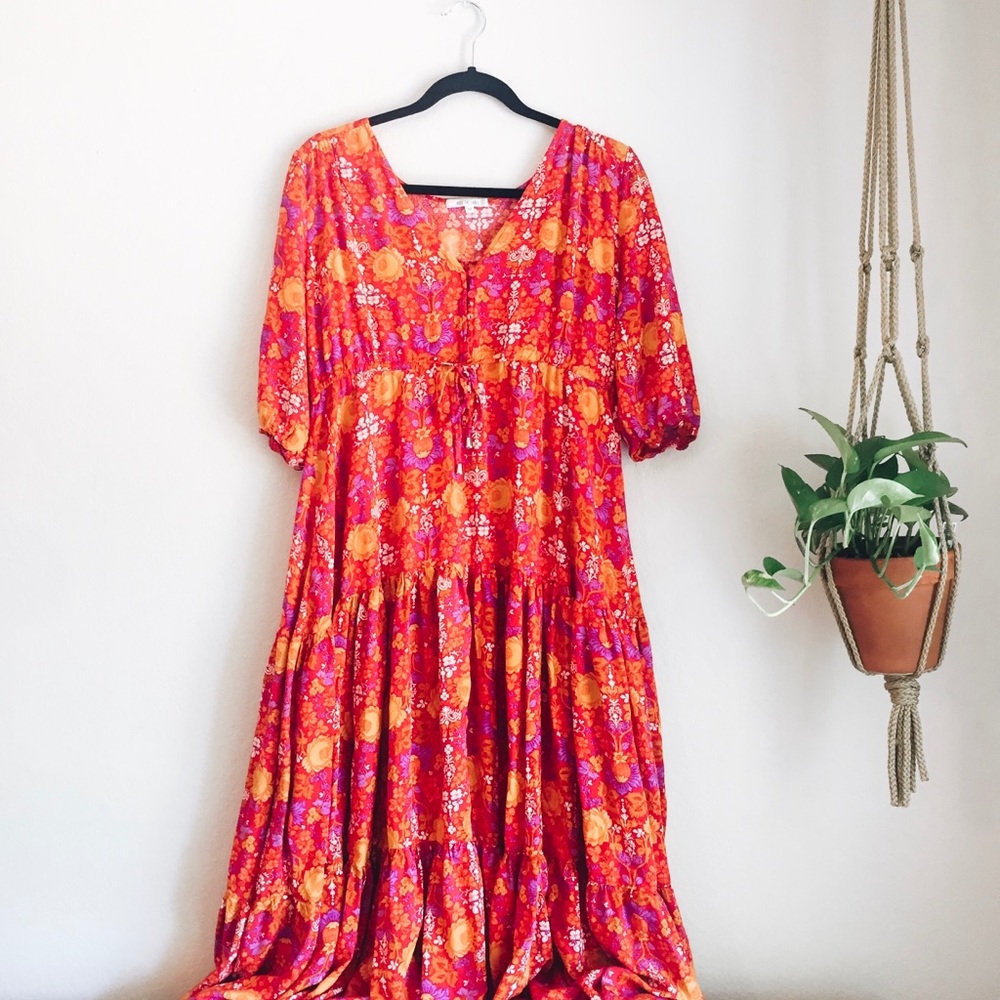 Boho Maxi Ruffled Drawstring Layered Dress